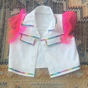 White Vest with Sequin Trim and Pink Tulle
